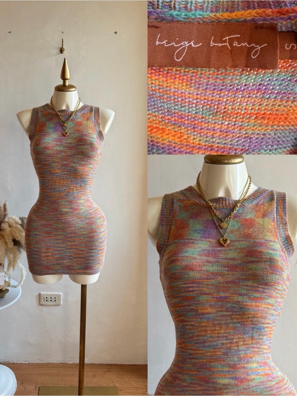 Beige Botany Women’s Multicolor Knit Sleeveless Bodycon Dress- size S